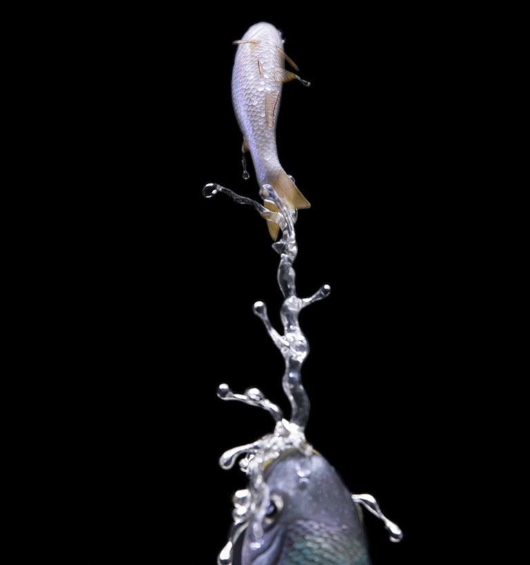 Eisvogel, Kingfisher, Watersplash, Hunting, Fish, Cornel, Schneider, Boxwood, Buchsbaum, jpeg, jpg, scuplture, Schnitzerei, Carving, okimono