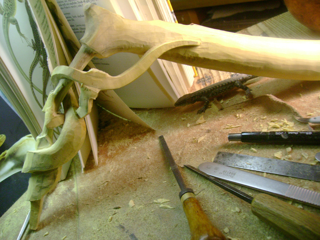 Catch me if you can, Eidechse, Lizard, Boxwood, Buchsbaum, tools, work in process,  jpeg, jpg, scuplture, Schnitzerei, Carving, okimono