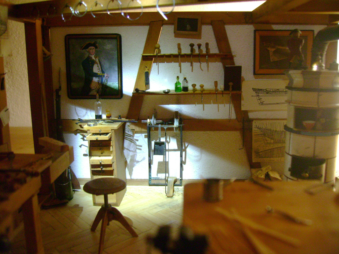 Violin Workshop, Geigen, Werkstatt, miniature, 1:21,Cornel, Schneider, Boxwood, Buchsbaum,  jpeg, jpg, scuplture, Schnitzerei, Carving, Modell, 