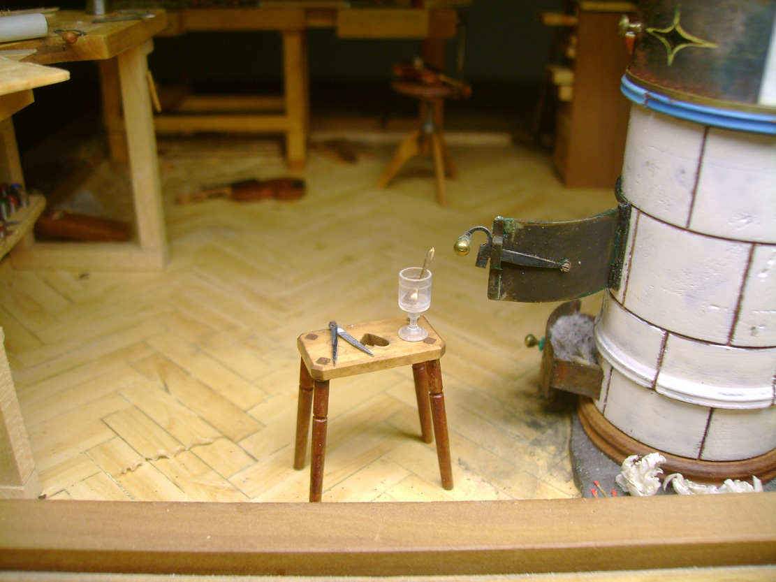 Violin Workshop, Geigen, Werkstatt, miniature, 1:21,Cornel, Schneider, Boxwood, Buchsbaum,  jpeg, jpg, scuplture, Schnitzerei, Carving, Modell, 