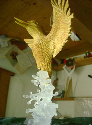 Eisvogel, Kingfisher, Watersplash, Hunting, Fish, Cornel, Schneider, Boxwood, Buchsbaum, jpeg, jpg, scuplture, Schnitzerei, Carving, okimono