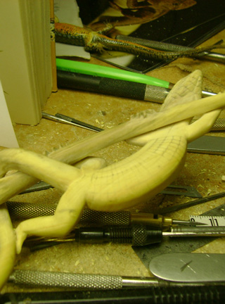 Catch me if you can, Eidechse, Lizard, Boxwood, Buchsbaum, tools, work in process,  jpeg, jpg, scuplture, Schnitzerei, Carving, okimono