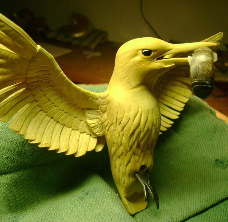 Eisvogel, Kingfisher, Watersplash, Hunting, Fish, Cornel, Schneider, Boxwood, Buchsbaum, jpeg, jpg, scuplture, Schnitzerei, Carving, okimono