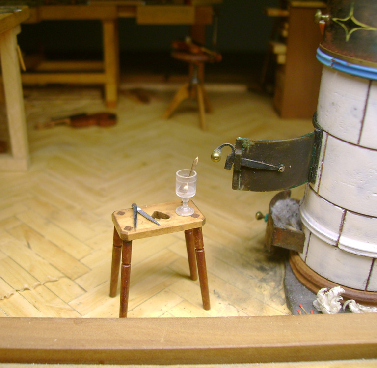 Violin Workshop, Geigen, Werkstatt, miniature, 1:21,Cornel, Schneider, Boxwood, Buchsbaum,  jpeg, jpg, scuplture, Schnitzerei, Carving, Modell, 